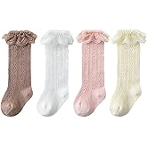 Colorful Childhood Baby Girls Knee High Socks Hollow Out Lace Stockings for 0-3 Years Infants Toddlers Ruffles Socks