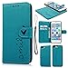 Compatible with iPhone 8 Plus Case, iPhone 7 Plus Wallet Case Embossed Love PU Leather Case TPU Shock Bumper Magnetic Detachable Card Slots Hand Strap Cover for iPhone 7 Plus & iPhone 8 Plus Blue