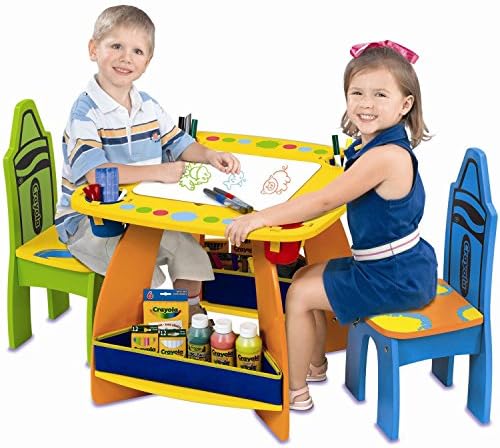Kids Wood Arts and Crafts Table With Chairs- Creative Masterpieces Await Your Young Artists With This Beautiful Reversable Work Station- Chalkboard Dry Erase Board With Spacious Work Area &amp; Storage