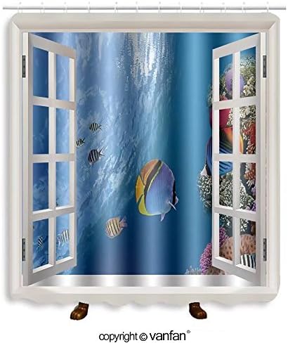 vanfan designed Windows Threadfinbutterflyfish(Chaetodonauriga),RedSea,Egypt Shower Curtains，Waterproof Mildew-Resistant Fabric Shower Curtain For Bathroom Decoration Decor With Shower Hooks