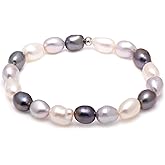 Joseph Brothers 8-9 MM Cultured Freshwater Baroque Pearl Stretch Bracelet 7 Inch, Mixed White/Grey/Black
