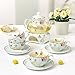 Jusalpha Fine Bone China Coffee Cups Flower Series Teacup Saucer Spoon with Teapot Warmer & Filter, 16 pcs in 1 set (FL-Glass pot 01)