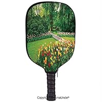 SCOXIXI Neoprene Sports Pickleball Paddle Cover Sleeve,Personalized Garden with Tulip Flowers and Trees Springtime in Keukenhof Netherlands EuropeRacquet Cover,Lightweight,Durable and Portable