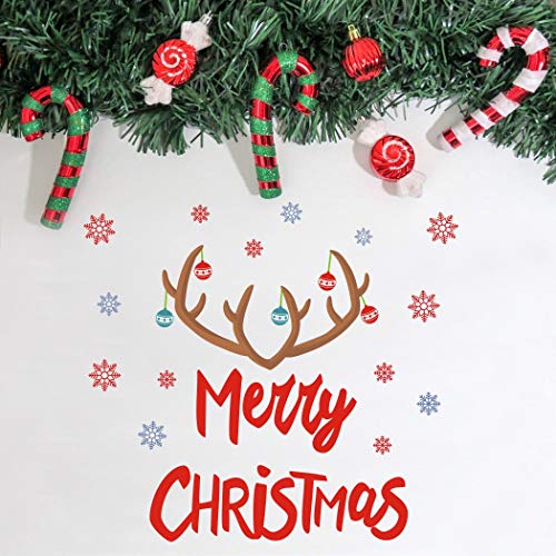 Merry Christmas Quote Wall Decals(22 Decals), Snowflake Winter Stickers, Antler Small Bell Wall Art for Xmas Party Supplies Window Clings Nursery Decor