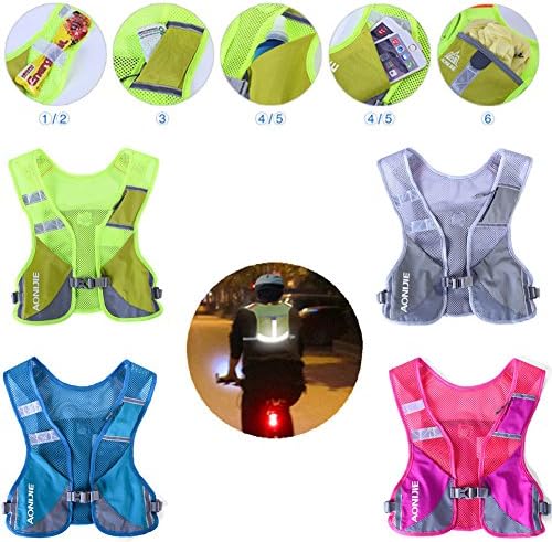 Reflective clothing Adjustable Safety Reflective Vest Mesh Net Coat Running Fishing W/ Bottle Pocket Lights reflective (Gray)