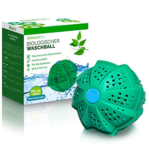 Waschklar®, sfera di lavaggio biologica per lavaggio senza detersivo, per lavatrice, ecologica, priva di plastica e prodotti sostenibili, zero rifiuti