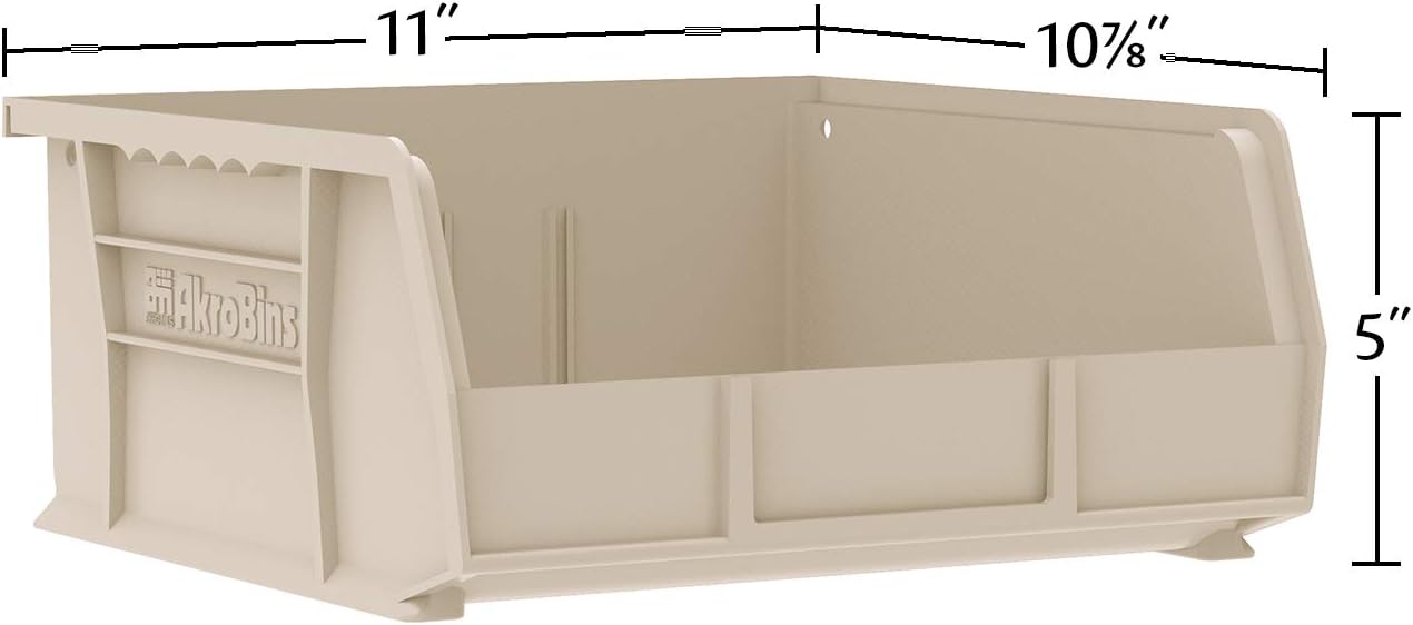 Akro-Mils 30235 AkroBins Plastic Storage Bin Hanging Stacking Containers, (11-Inch x 11-Inch x 5-Inch), Black, (6-Pack) - Open Home Storage Bins - 