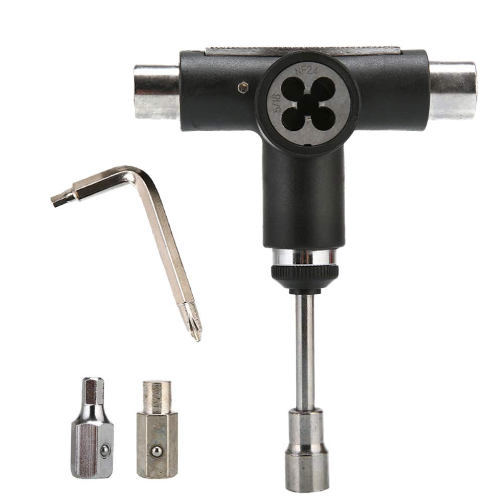 VORCOOL All-In-One Multifunctional Portable T-tool Skate Tools Set Skateboard Tool for Skateboards Longboards Mini Skateboards and Cruisers (Black)