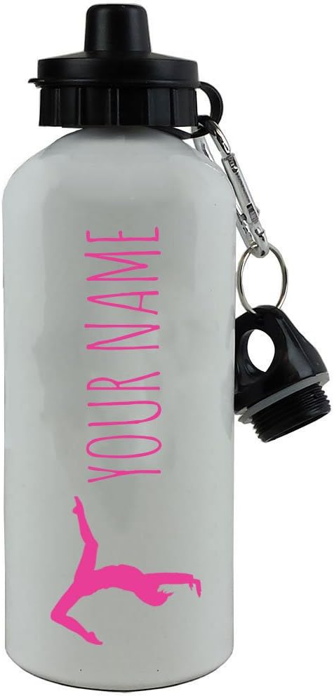 Personalized Custom Gymnastics Design with Name Aluminum White Finish 20 Ounce 600ML Sport Water Bottle Customizable (Hot Pink)