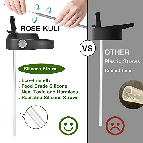 Rose Kuli Straw Lid for Hydro Flask Wide Mouth Bottle Compatibility Most Sports Water Bottle with 2 Straws and 1 Brush, BPA Free Leakproof