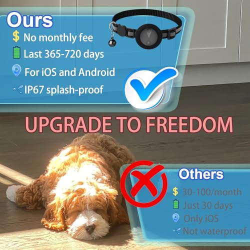 Cat GPS Tracker No Subscription Required Cat Collar Tracker Supports Android & iOS Dog Tracker with No Monthly Fees Activity History GPS Dog Tracker Real-time Location Tracking-Pure Black