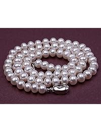 JYX Collar de perlas clásico de agua dulce refinadas blancas casi alineadas de 16-64 pulgadas, aleación, Blanco, FPN001-1