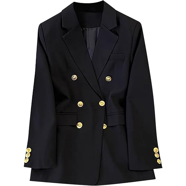 Womens Casual Blazer Jacket Double Breasted Gold Button Long