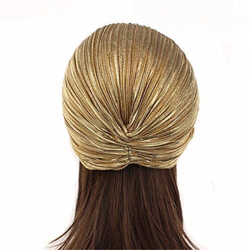 Qhome Luxury Women Shimmering Wrinkle Turban Artificial Pearl Flower Hijab Cap Head Wrap