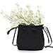 Bucket Bag,YOUNA Genuine Leather Retro Drawstring Bucket Tote Bag For Women With Shoulder Strap Black