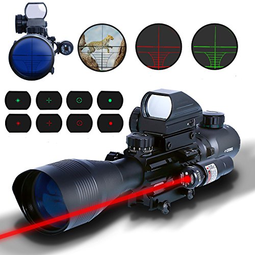 AR15 Tactical Rifle Scopes 4-12x50EG Illuminated Range Finder Reticle Illuminated and Red Green Dot Sight with Laser 22&11mm Weaver/Picatinny Rail Mount