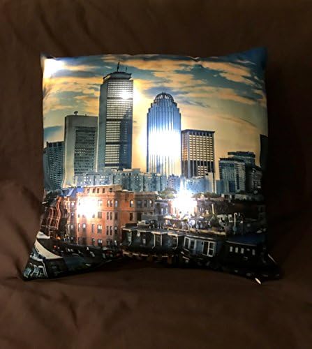 LED Light Up Cushion Pillow Cover - Boston Skyline - Night Light, Night Lamp, LED Pillow Case. Cover only! 16" x 16"