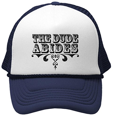 DUDE ABIDES - lebowski funny movie Mesh Trucker Cap Hat, Navy