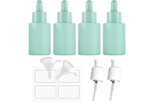 AGENIZ 4 Pack 1oz Glass Dropper Bottle,Green Glass Dropper Bottles with 2 Funnels & 2 Lotion Pumps,30 ml Eye Dropper Bottles For Essential Oils,Serums,Lotion,Tincture Bottles (C -Green)