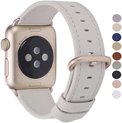 Compatible iWatch Band 42mm 44mm - PEAK ZHANG Men Women Off White Genuine Leather Replacement Strap with Gold Metal Adapter and Buckle Compatible Series 4 (44mm) Series 3 2 1 (42mm) Sport and Edition