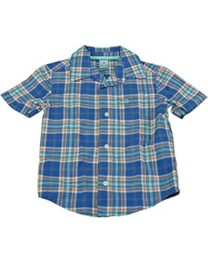 Toddler Boys Size 18 Mo Button Down Shirt, Blue Plaid