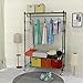 Homdox Garment Rack with 3 Tier Wire Adjustable Shelves, Rolling Clothes Rack Heavy Duty, 1 Hanging Rod, 2 Side Hooks, Black