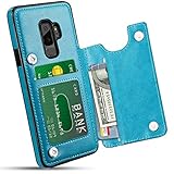 HianDier Wallet Case for Galaxy S9 Plus, Slim Protective Case with Credit Card Slot Holder Flip Folio Soft PU Leather Magnetic Closure Cover Case Compatible with Samsung Galaxy S9+ Plus, Lake Blue