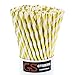 Gold Metallic Striped Drinking Paper Straws Biodegradable for Wedding Party Valentines Day Christmas Baby Shower Box of 100