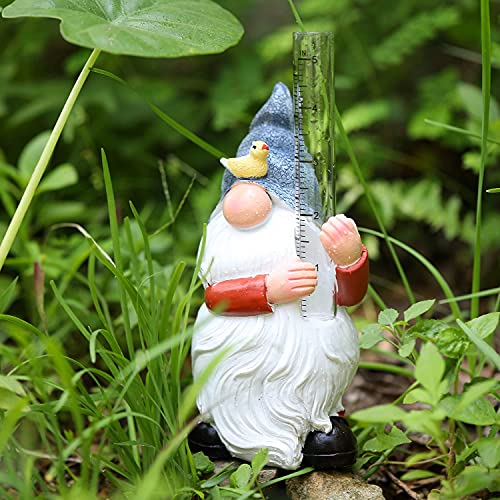 WXCTEAM Rain Gauges Gnome Garden Statue Decoration with Two Glass Rain Gauge Replacement Tube, Hand Painted Resin Gnome Sculpture Water Gauge for Yard Fence Patio Lawn Deck