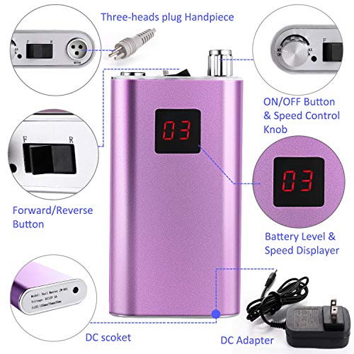 35000RPM Rechargeable Nail Drill - Portable Nail Drill Machine Cordless Wireless Electric Nail File Drill Professional Brushless Nail Drill for Acrylic Gel Nails with Drill Bits Set