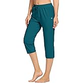 VEOBIKE Women's Capri Pants Cotton Jersey Yoga Capris Drawstring Joggers Workout Sweatpants Loose Lounge Crop Pants Pockets
