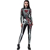 Honeystore Women's Skeleton Halloween Costume Catsuit Bodysuit Cosplay Jumpsuits