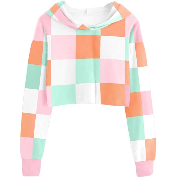 Hedmy Kids' Hooded Crop Top Sweatshirt - Long Sleeve, Loose Fit, Butterfly Print - For Girls & Boys, Sizes 4-16 Years