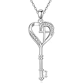 HKPATOP Cross Key Necklace 925 Sterling Silver Heart Key Pendant Chiristian Jewelry Gift for Women Wife Mom