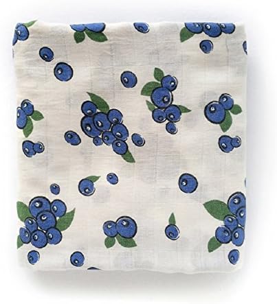 GreatProducts4u Baby muslin Swaddle Blankets – Blueberry Print, 70% Bamboo 30% Cotton Oversized, 47 x 47 inches - Unisex For Boys or Girls