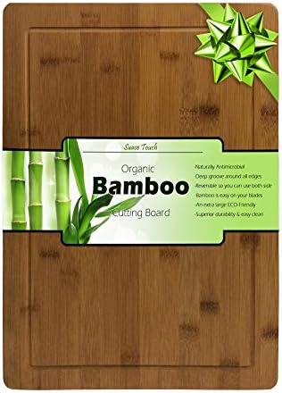Suave Touch, Bamboo Cutting Board with Deep Groove - Thick, Strong, Extra Large 18" x 12" x ¾" Butchers Block for Carving Meat, Fruits &amp; Vegetables, Naturally Antimicrobial