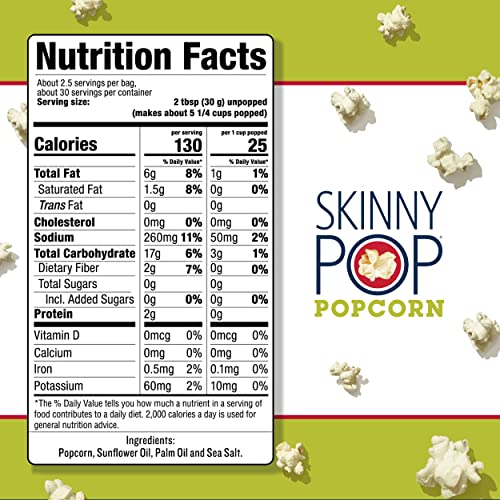 SkinnyPop Sea Salt Microwave Popcorn Bags, Healthy Snacks Microwavable