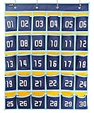 Misslo Numbered Classroom Pocket Chart for Cell Phones (30 Pockets, Blue Pockets)