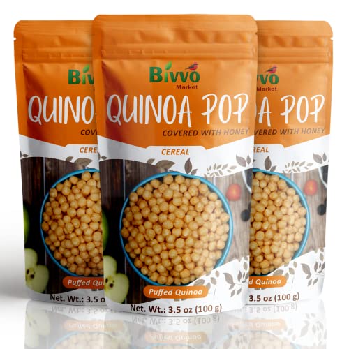 Bivvo Market Quinoa Puffs 3Pack Honey Flavor Vegan Puffed Quinoa