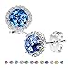Birthstone Stud Earrings, Copper Plated Cubic Zirconia Earrings for Women Blue Topaz/December Herinos