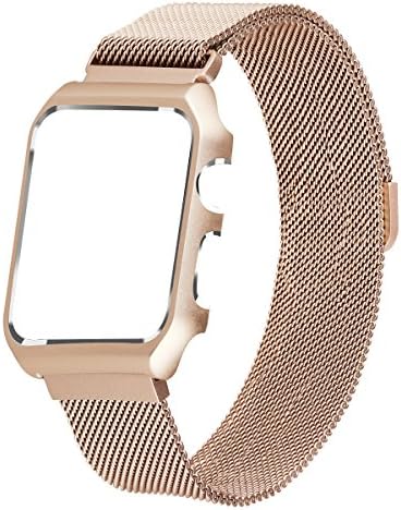 For Apple Watch Band Milanese Loop,LikeItY Stainless Steel Magnetic Band with Metal Case for Apple Watch Series 1/2 - Shockproof Protective Bumper Replacement Strap(38mm Retro Gold)