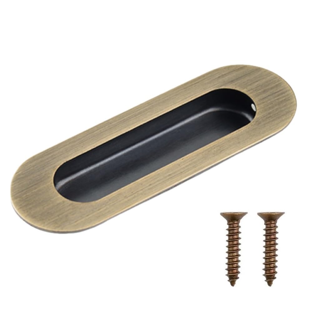 MiJunHD Recessed Flush Door Handles Stainless Steel Cabinet & Furniture Door Pulls Bronze 120 * 40mm Round-Hidden Holes Rectangle Handles/Pulls for Interior & Closet Doors