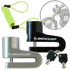 Dunlop Automotive remschijfslot voor motorfiets, schijfslot 4 mm Ø met 1,5 m herinneringskabel, motorslot voor…