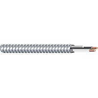 Southwire 68579222 14/2 Type 50-Feet 14-Gauge 2 Conductors MC Solid Metal Clad Cable with Aluminum Armor and Green Insulated