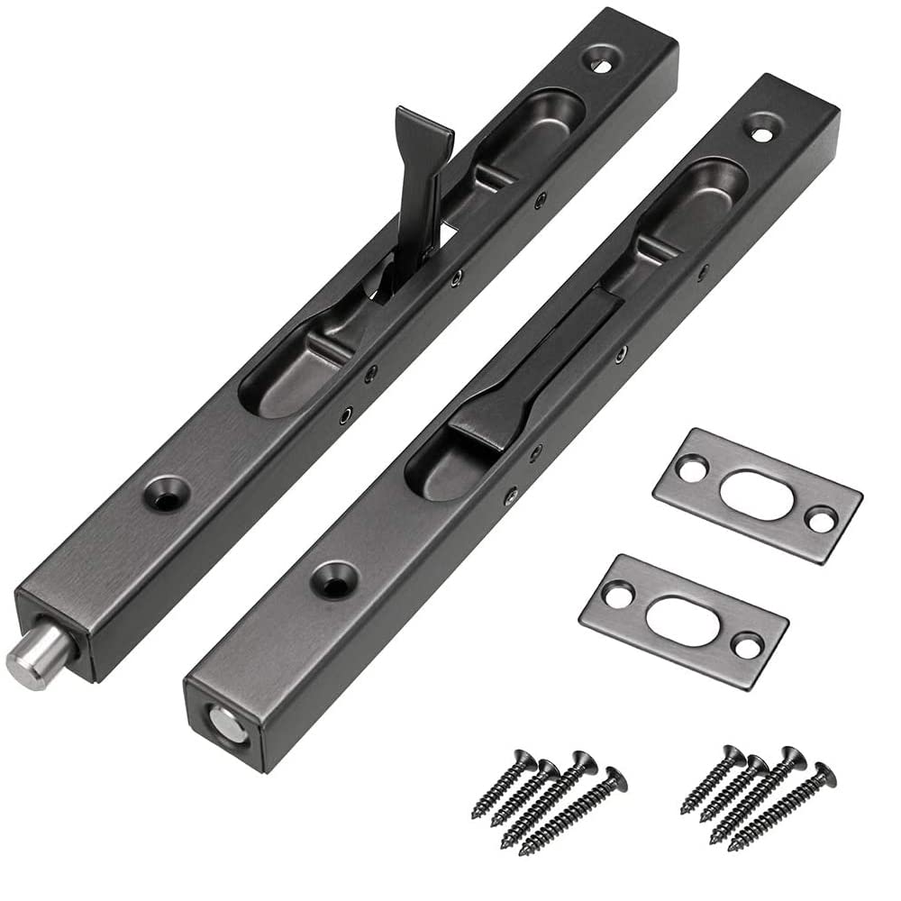 Ianulus 2-Piece Stainless Steel Concealed Sliding Bolt Lock, 6-Inch Safety Door Lock for Composite, Wood & Double Doors (Black)
