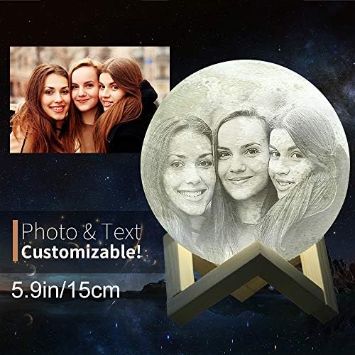 Personalized Moon Lamp Customizable with Picture & Words Engraved as Perfect Gift for Loved Ones, 3D Printed Moon Lantern with Stand and Touch Control for Changing Color and Brightness