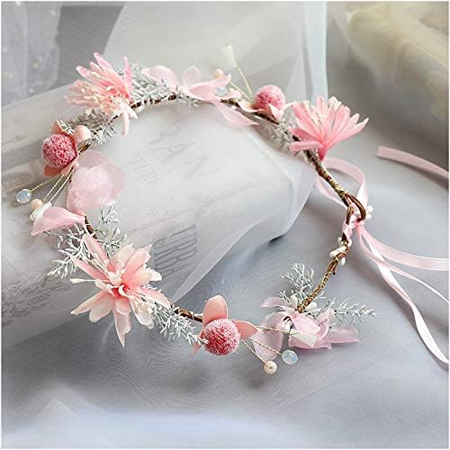 Romantic Pink Wreath Bride Artificial Flower Headdress Seaside Beach Wedding Accessories