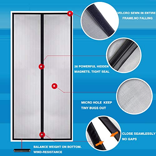 Aoocan Magnetic Screen Door - Door Net Screen with 26 Magnets Heavy Duty Mesh Curtain, Door Screen Magnetic Closure. Fits Door Size up to 34" x 82" Keeps Bugs Out