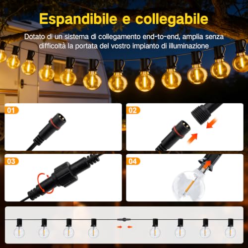 Outdoor Light Chain 30 m, Waterproof Outdoor Garden Lights, LED Light Bulbs Outdoor Garden Dimmable with Remote Control, Outdoor String Lights for Decorative Festivals, Weddings, Terraces
