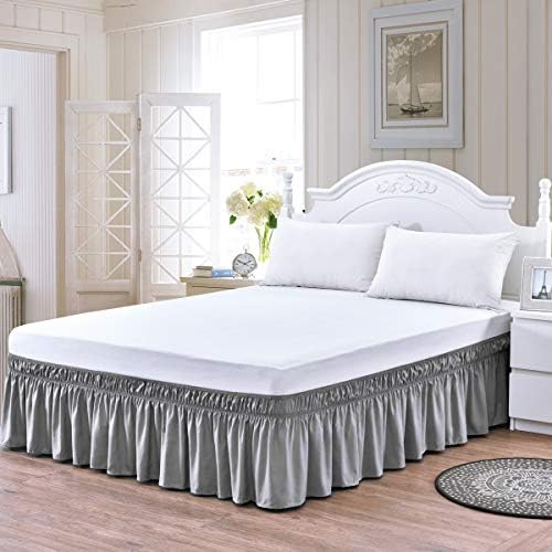 Queen/King Wrap Around Bed Skirts, 18 Inch Drop Ruffled Bed Skirt with Adjustable Elastic Belt